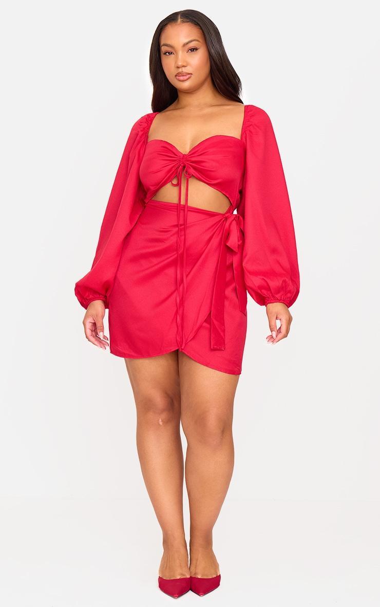 Plus Red Ruched Cut Out Dress Product Image