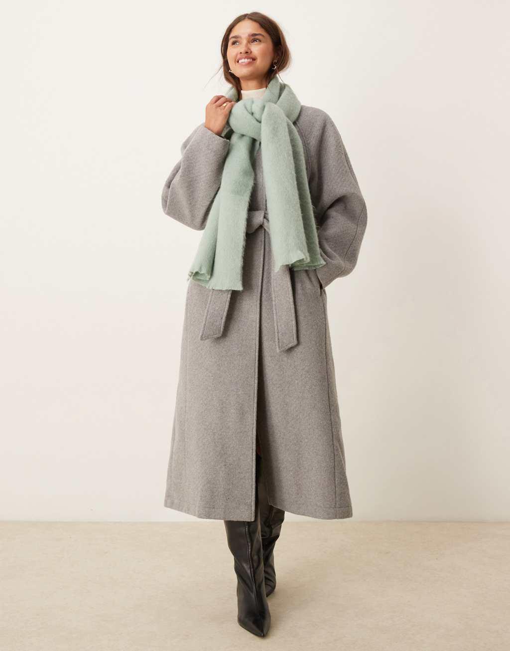 ASOS DESIGN wool mix scarf with frayed edges in green Product Image