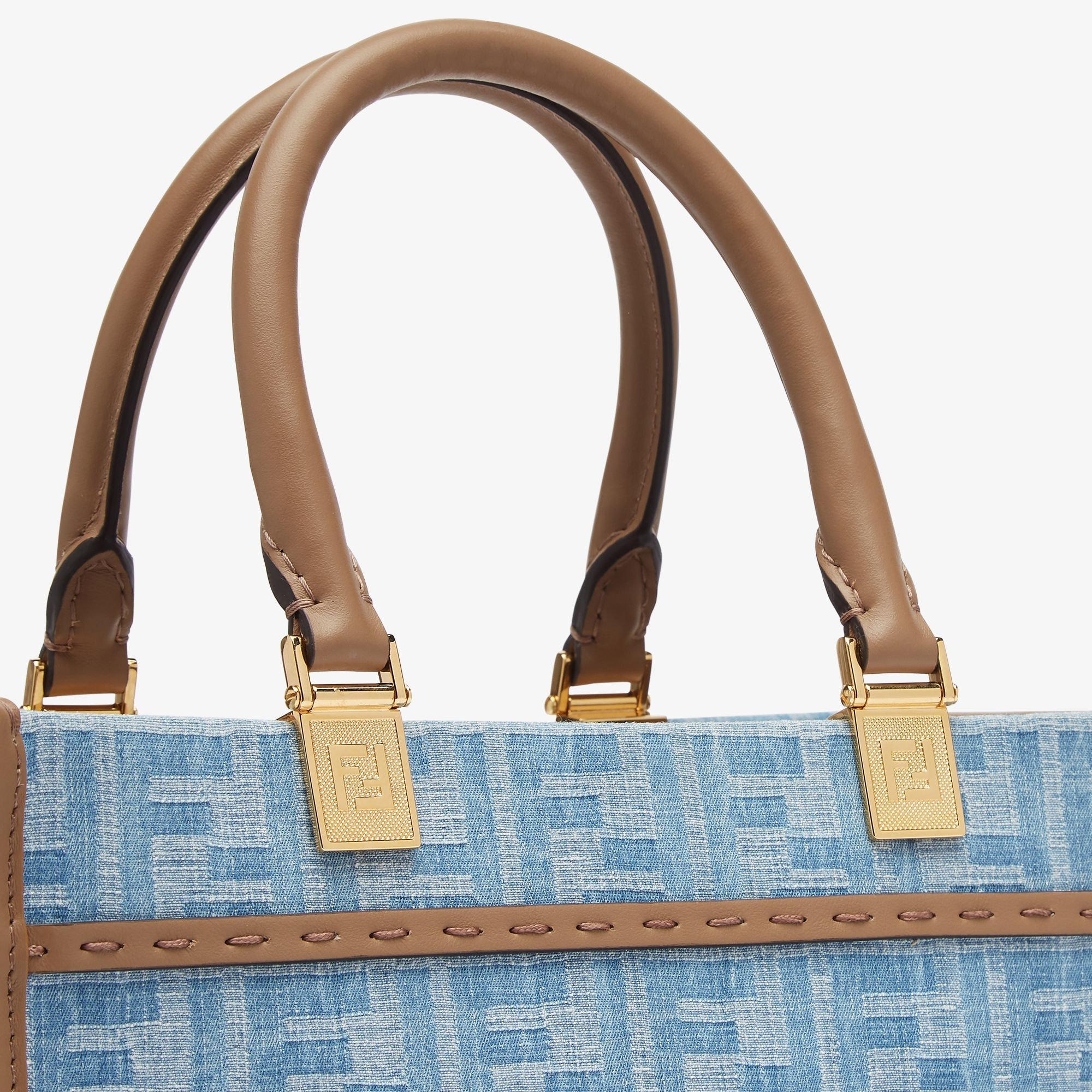 Fendi Sunshine SmallLight blue FF denim fabric shopper Product Image