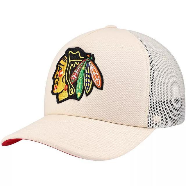 Mens Mitchell & Ness Cream Chicago Blackhawks Foam Front Trucker Adjustable Hat Product Image