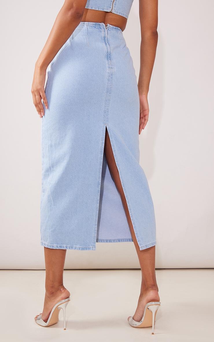 Light Blue Wash Denim Maxi Skirt Product Image