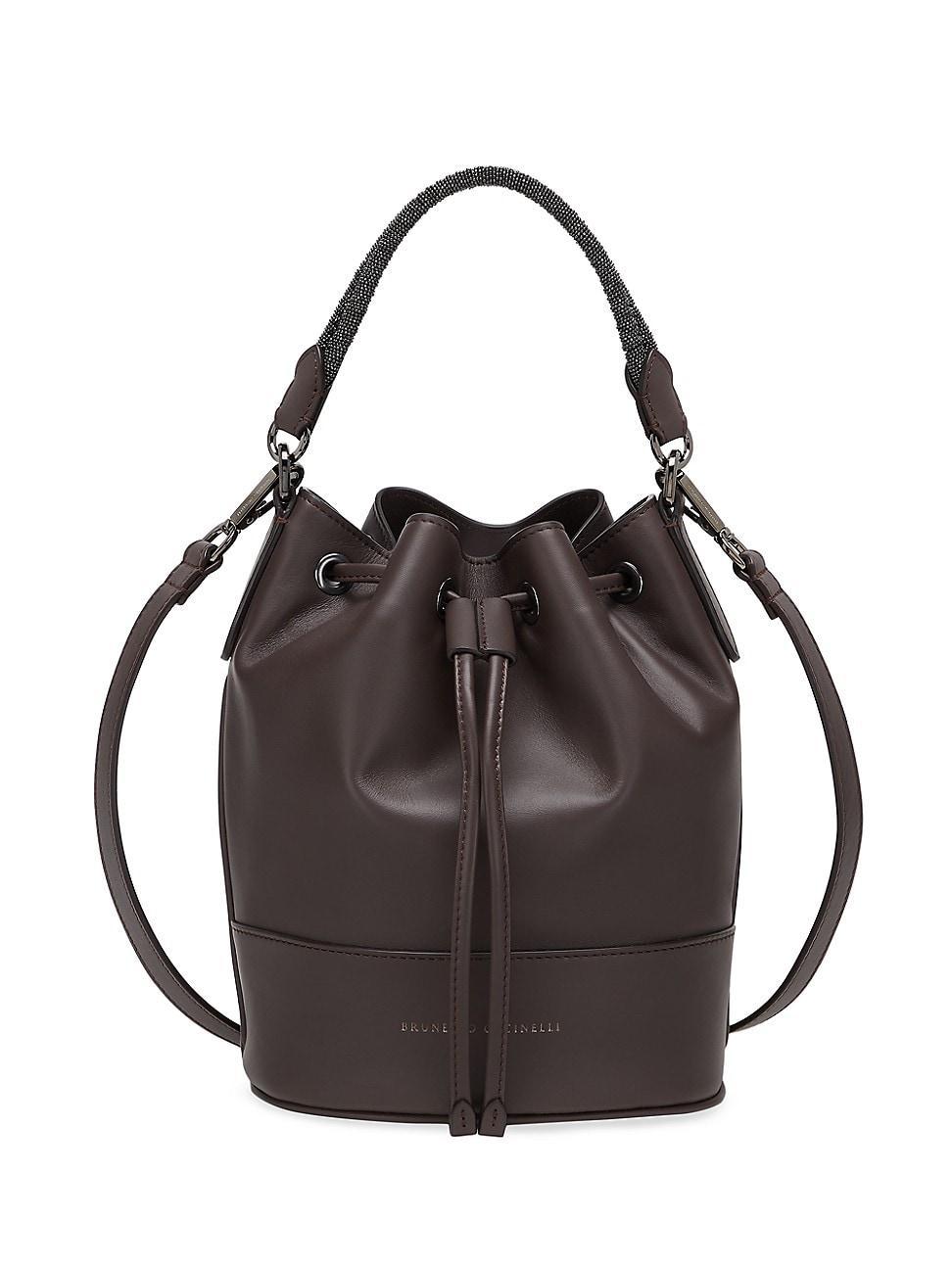 Womens Calfskin Bucket Bag with Precious Braided Handle Product Image