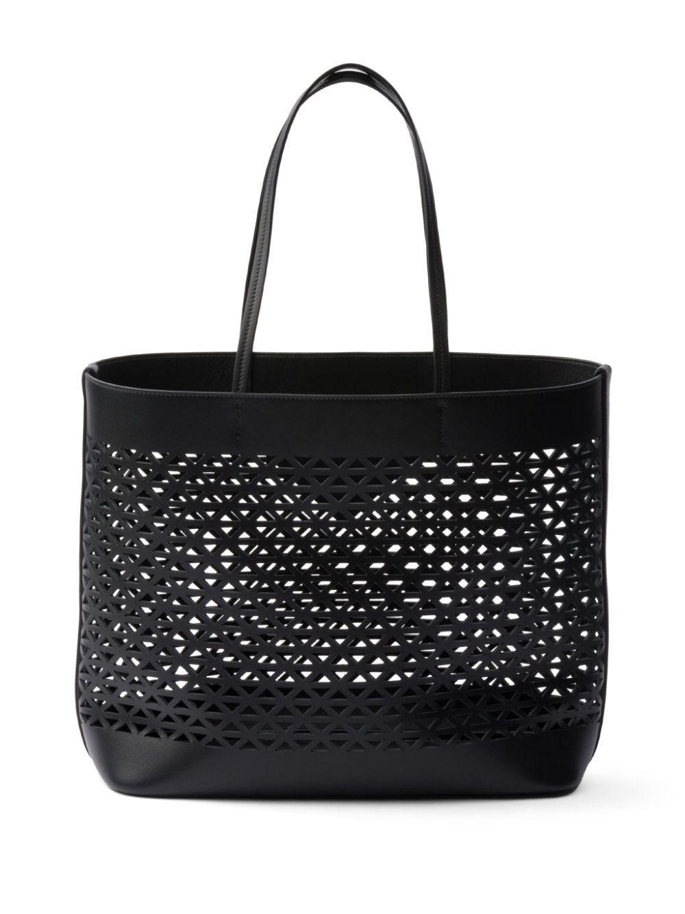 PRADA Womens Black Perforated Large Leather Top-handle Bag Product Image