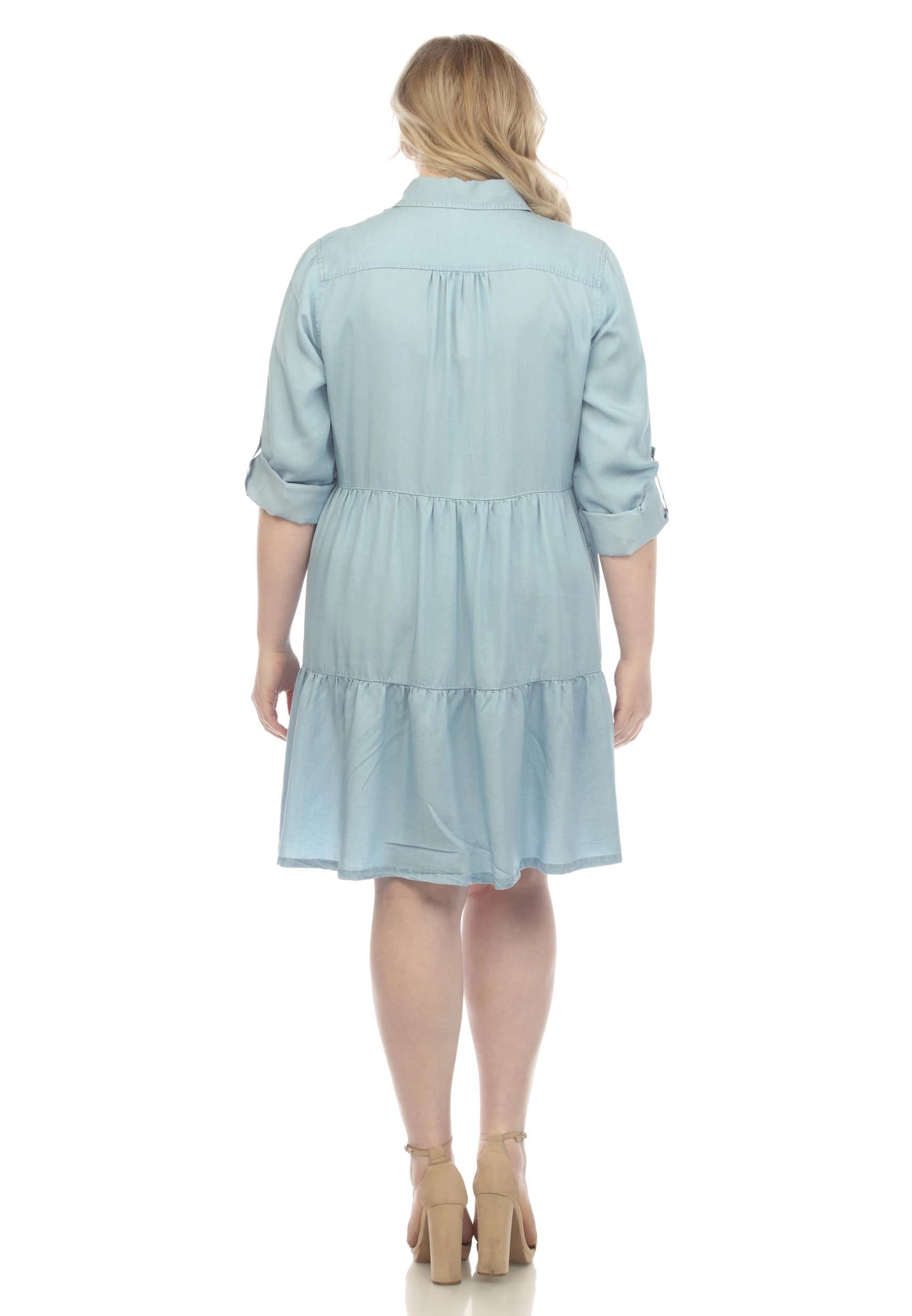 White Mark Plus Size Long Sleeve Tiered Midi Shirt Dress Product Image