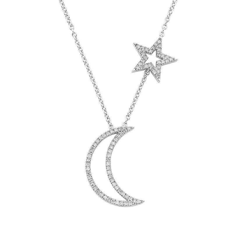 Sterling Silver 1/4 Carat T.W. Diamond Moon & Star Pendant Necklace, Womens White Product Image