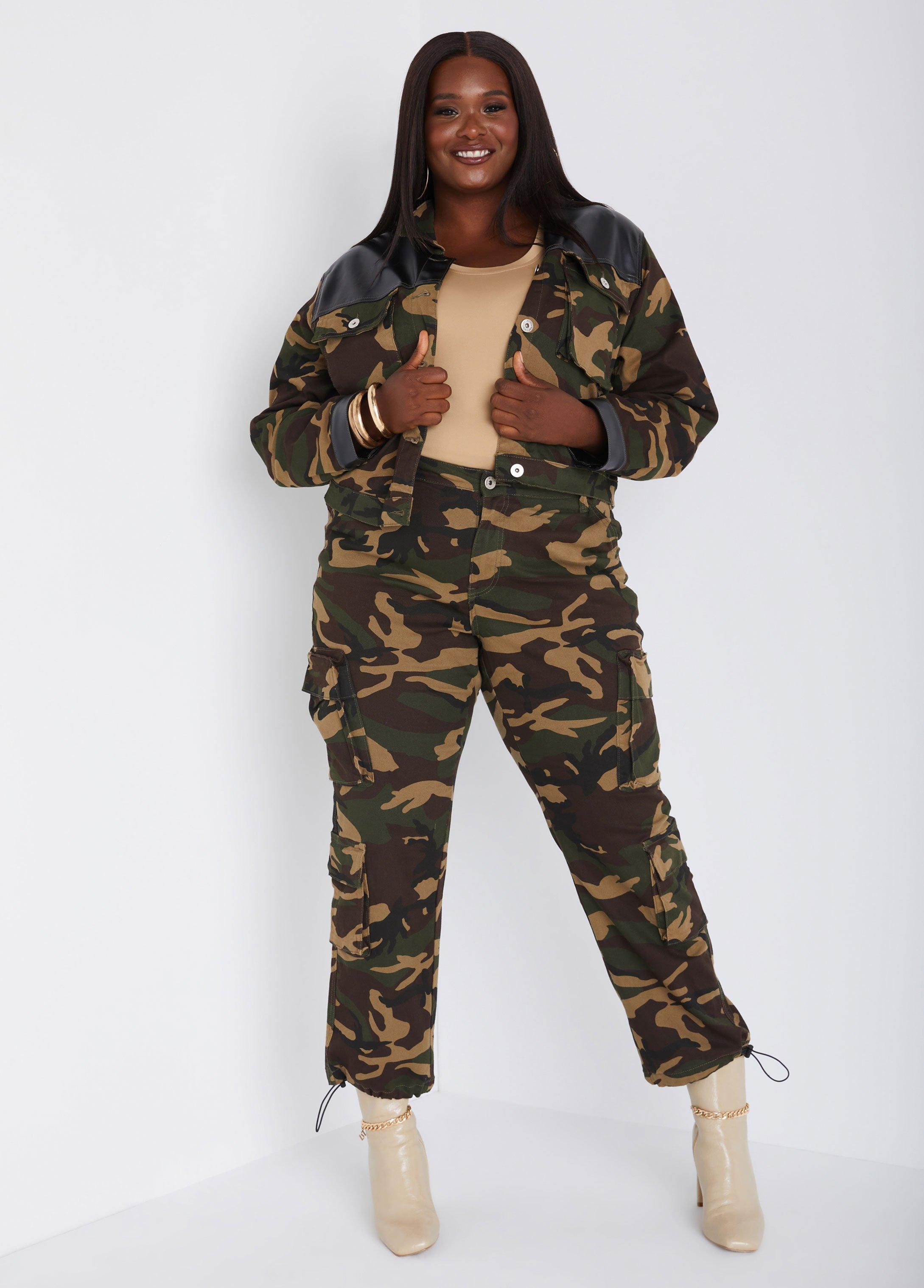 Paneled Camo Denim Cropped Jacket Product Image