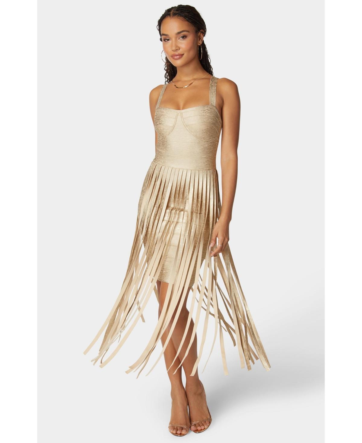 bebe Womens Bandage Fringe Maxi Dress Product Image