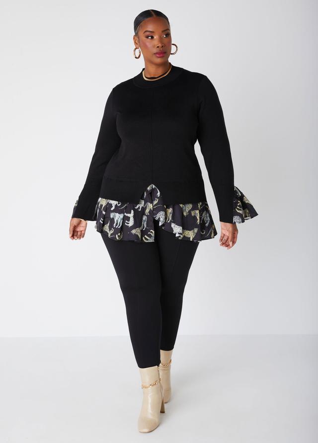 Plus Size Animal Print Paneled Sweater Ashley Stewart Product Image