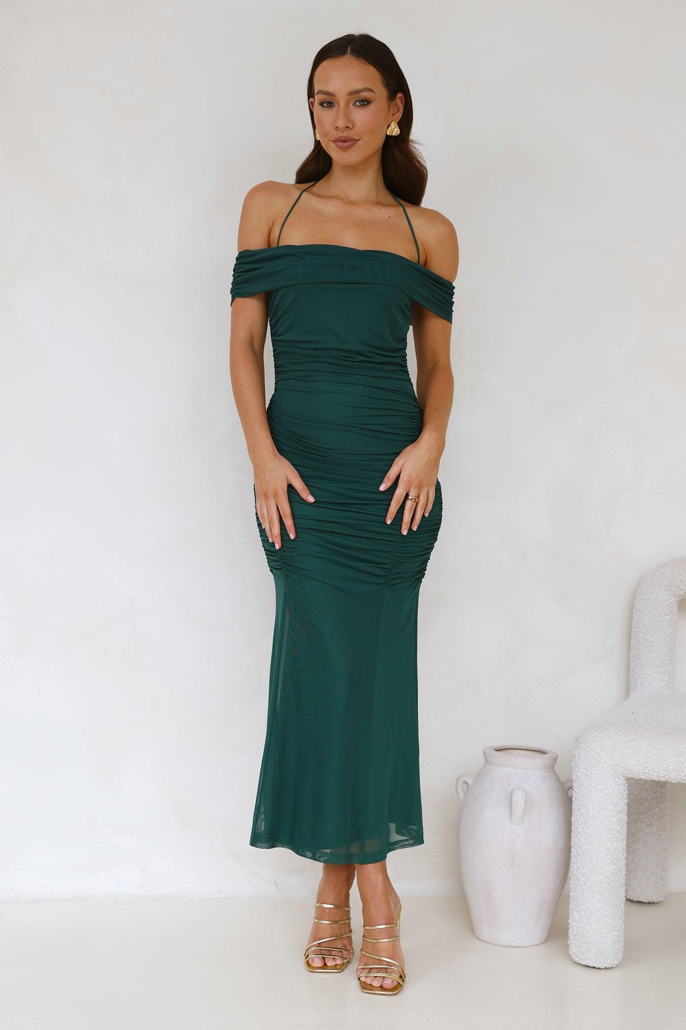 Dovie Off Shoulder Mesh Maxi Dress Teal Product Image