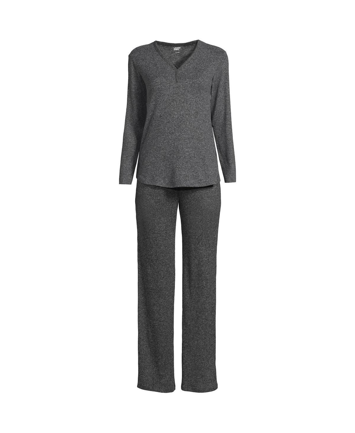 Lands End Womens Plus Size Cozy 2 Piece Pajama Set - Long Sleeve Top and Pants Product Image