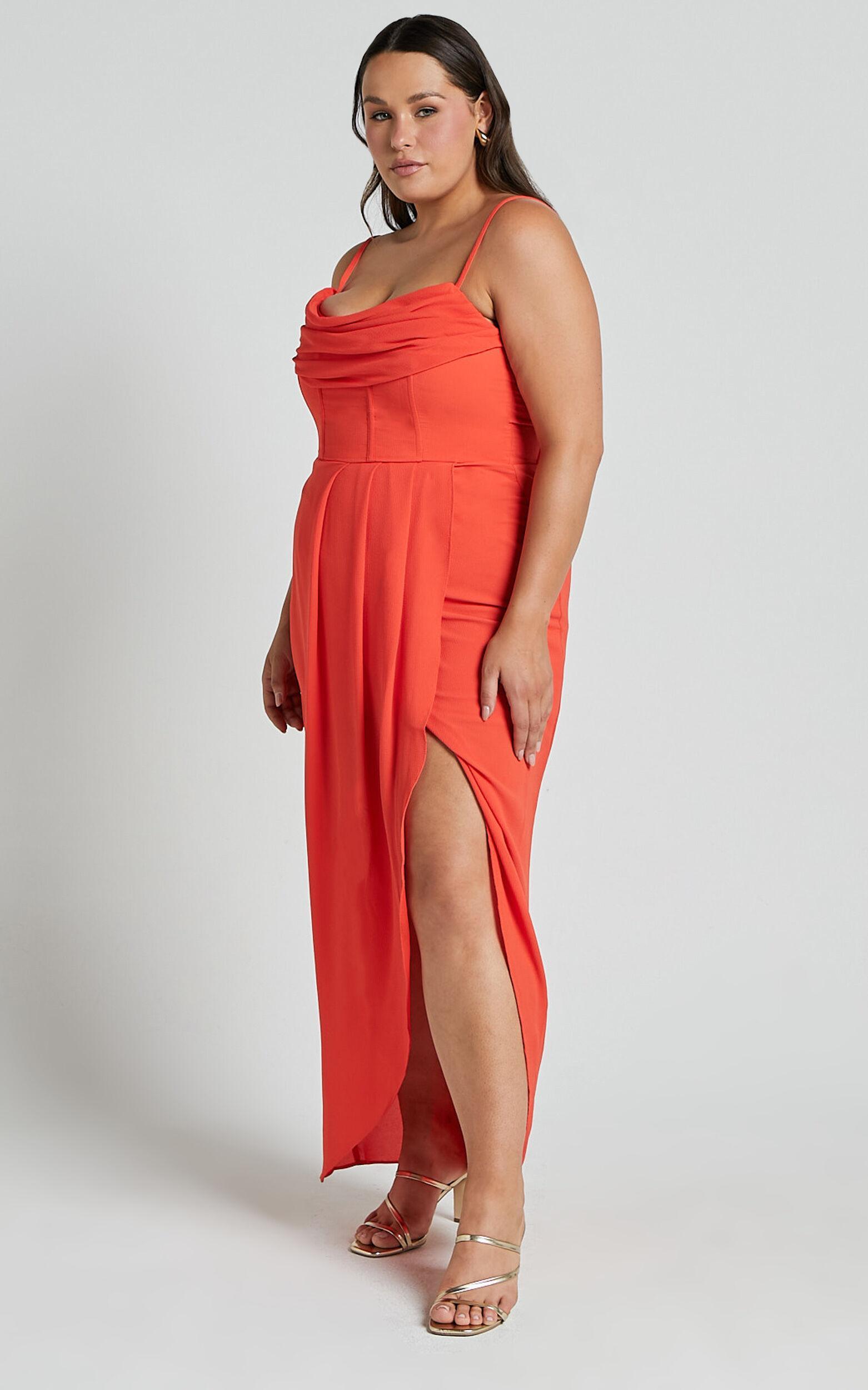 Andrina Midi Dress - High Low Wrap Corset Dress in Orange Product Image