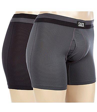 SAXX UNDERWEAR Sport Mesh Boxer Brief Fly 2-Pack (Black/Graphite) Men's Underwear Product Image