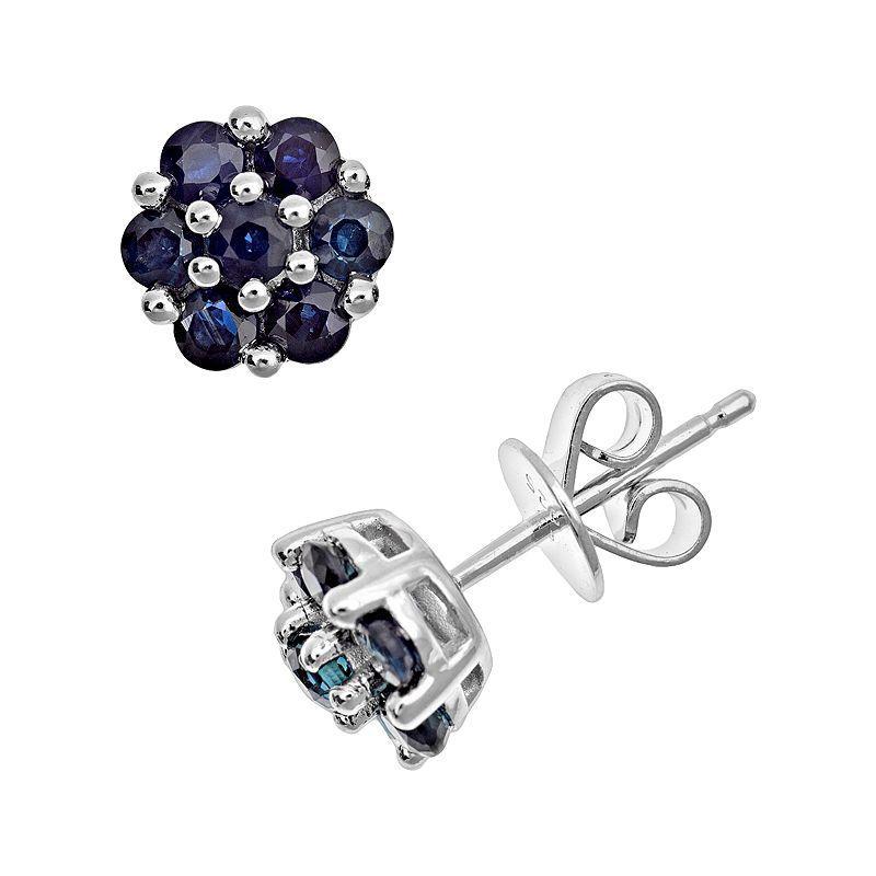 Celebration Gems Sterling Silver Blue Sapphire Cluster Stud Earrings, Womens, Multicolor Product Image