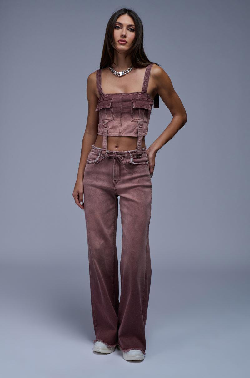 BRAWNWYN OMBRE DENIM BOTTOM IN MAUVE Product Image