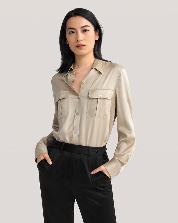 Sandwashed Silk Shirt With Epaulettes Product Image