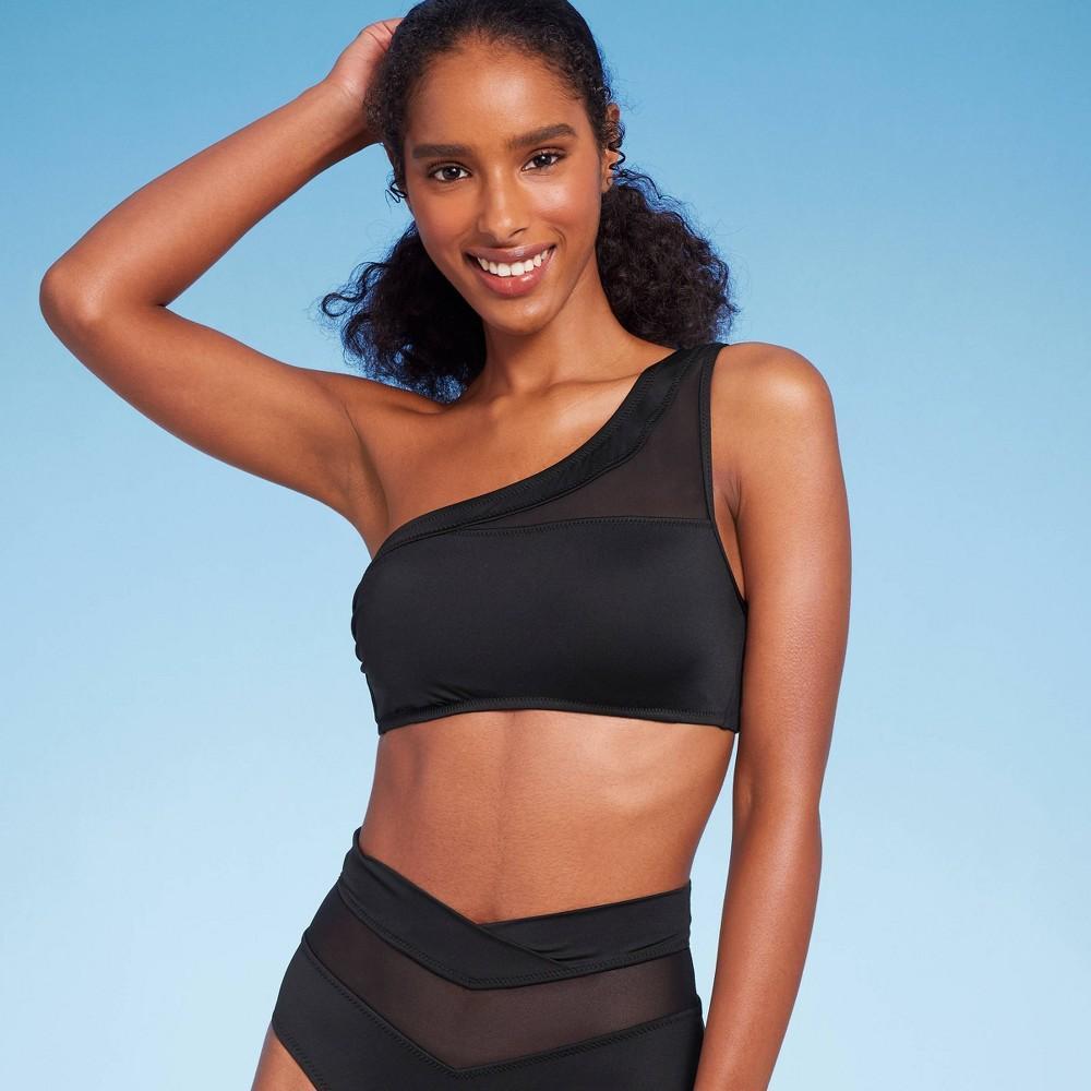 Womens One Shoulder Mesh Bikini Top - Shade & Shore Black L Product Image