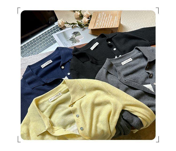 Long-Sleeve Henley Plain T-Shirt Product Image