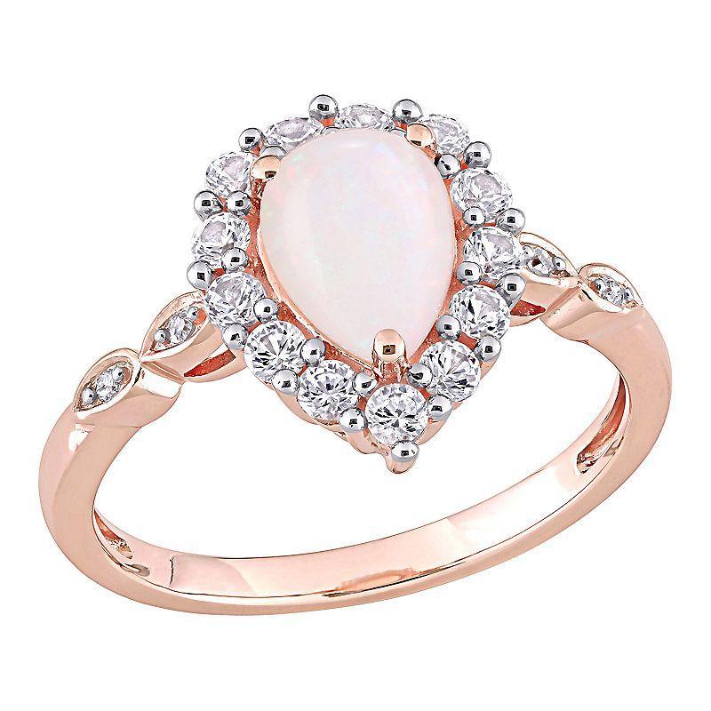 Stella Grace 10K Rose Gold Opal, Lab-Created White Sapphire & Diamond Accent Ring, Womens Product Image