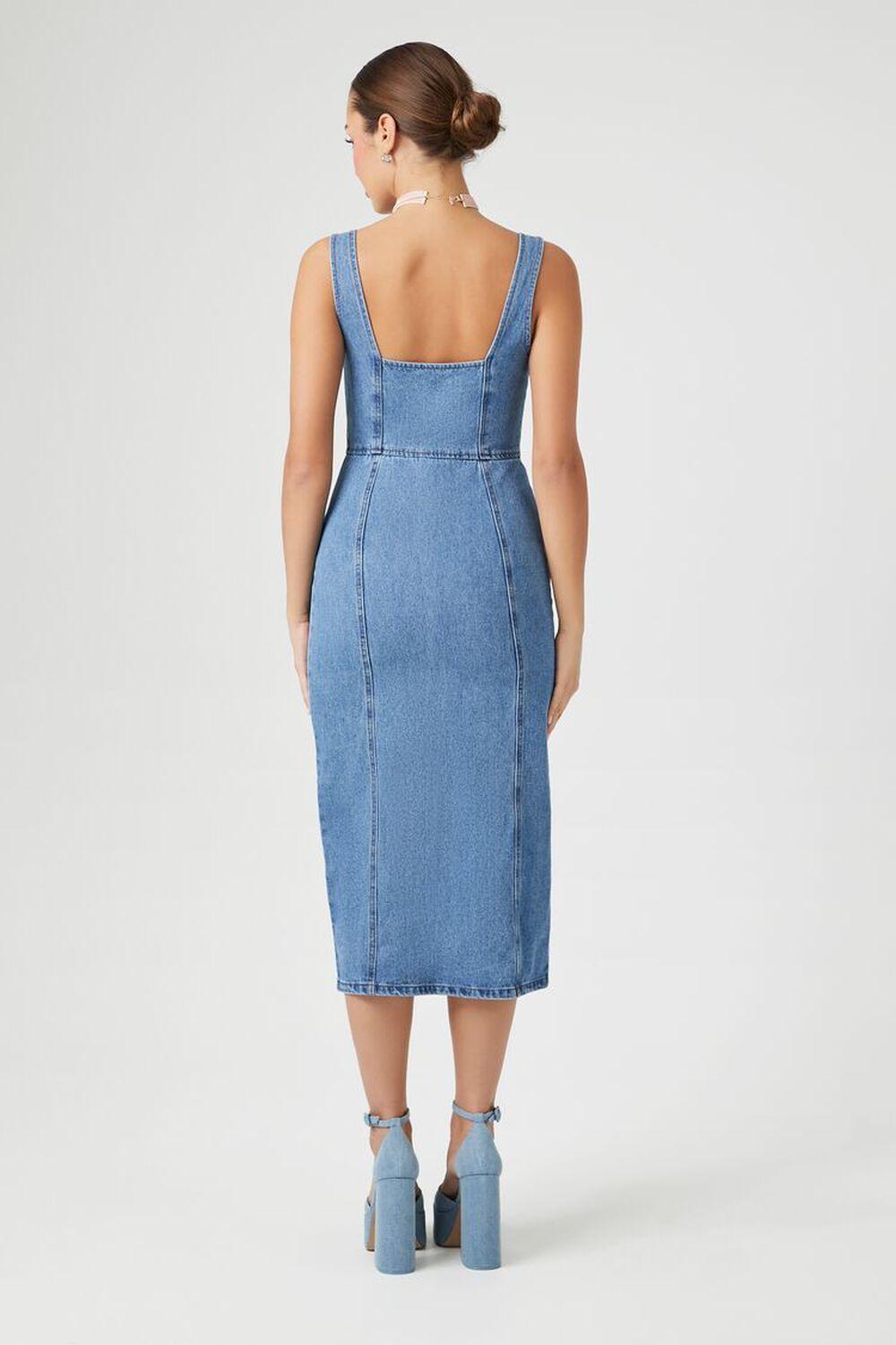 Zip-Up Denim Bodycon Midi Dress | Forever 21 Product Image