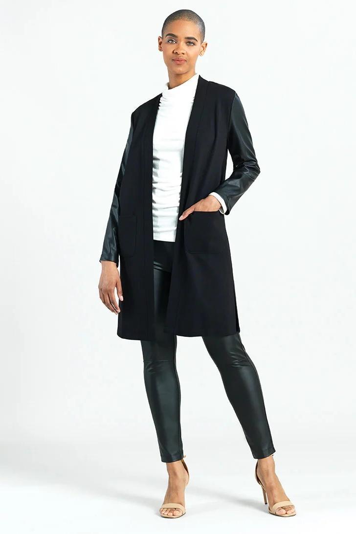 Ponte Knit Liquid Leather Sleeve Cardigan Product Image