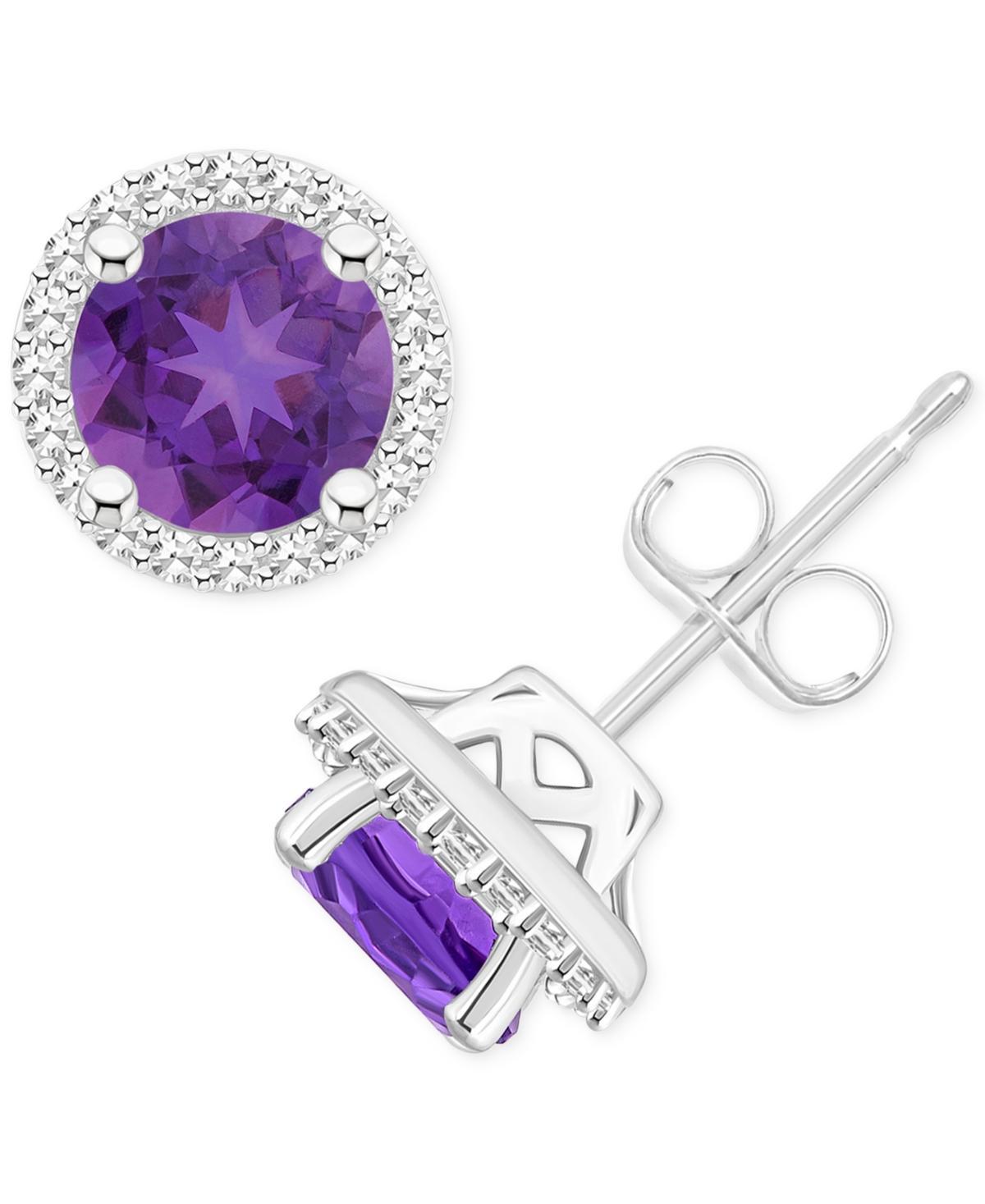 Celebration Gems Sterling Silver Gemstone & 1/5 Carat T.W. Diamond 6mm Halo Stud Earrings, Womens, Purple Product Image