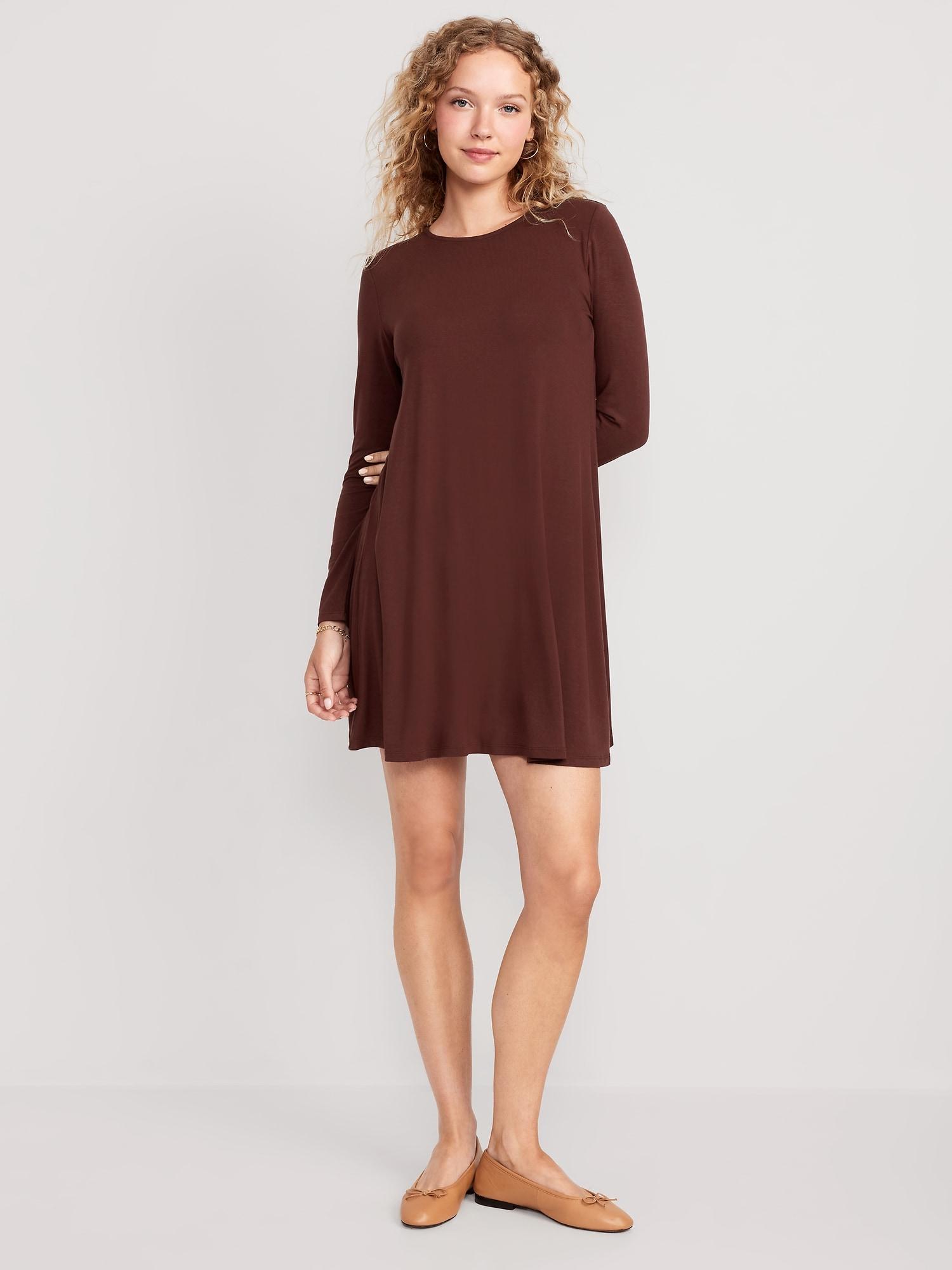 Long-Sleeve Jersey-Knit Mini Swing Dress for Women Product Image