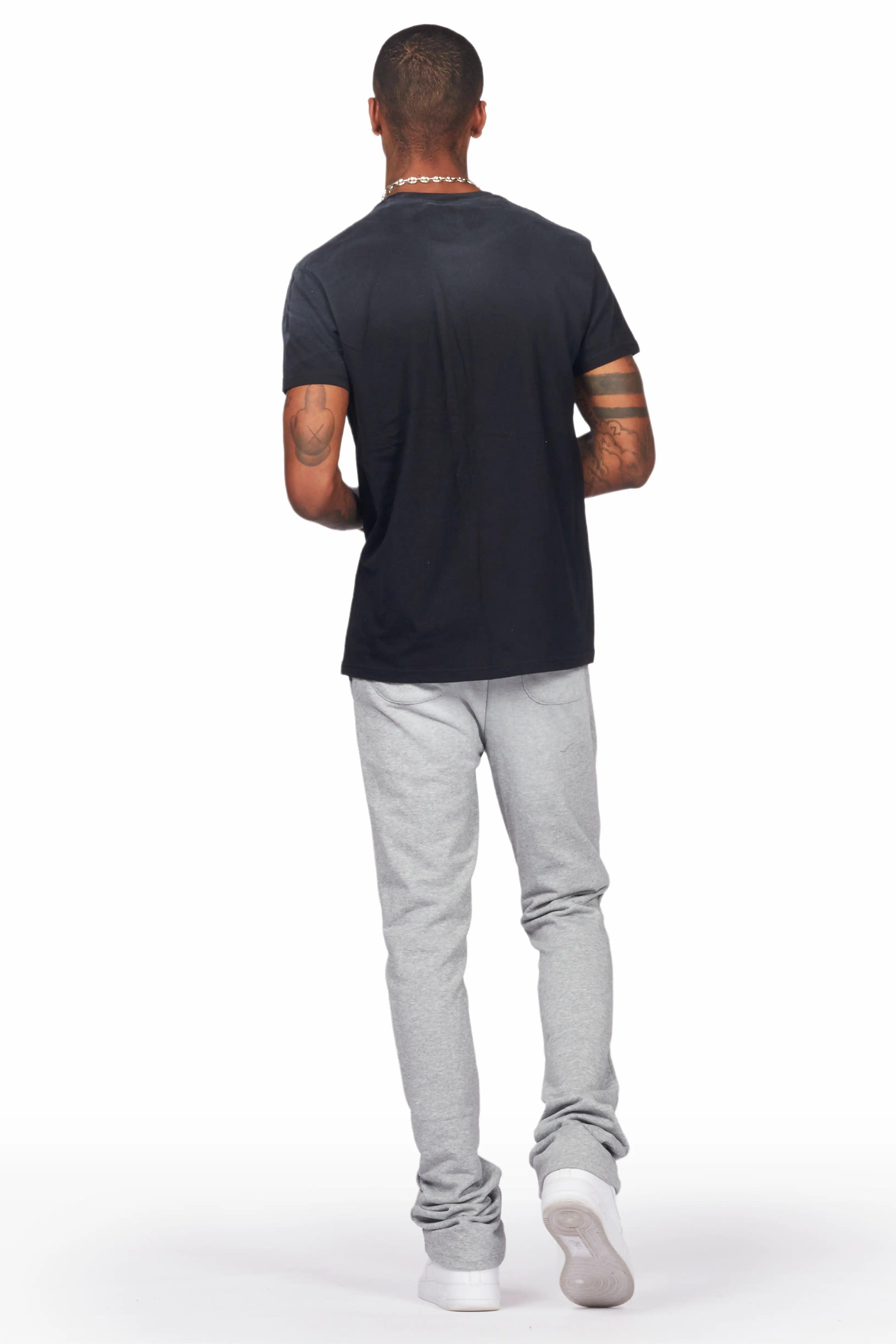 Yash Black/Grey T-Shirt/Stacked Flare Track Pant Set Male Product Image