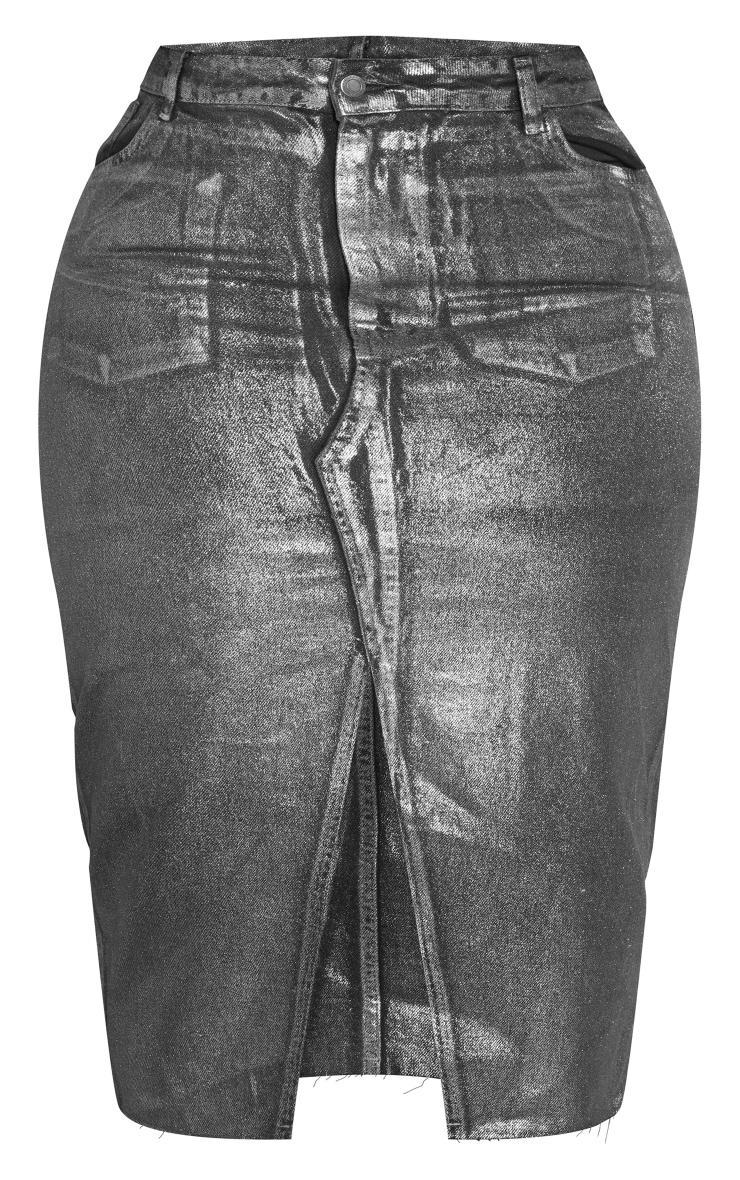 Plus Black Metallic Detail Midi Denim Skirt Product Image