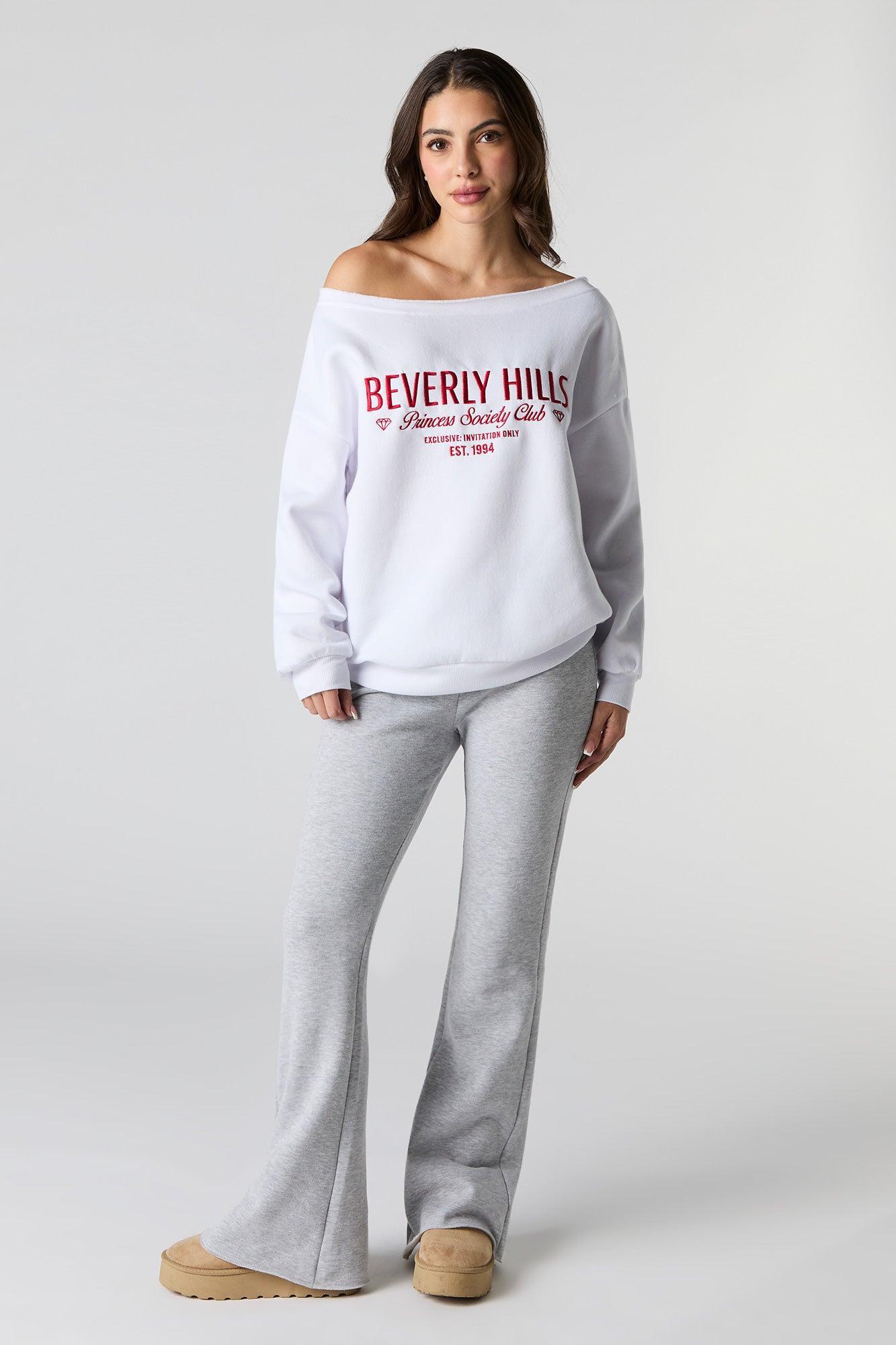 City Embroidered Off Shoulder Fleece Sweatshirt Female Product Image