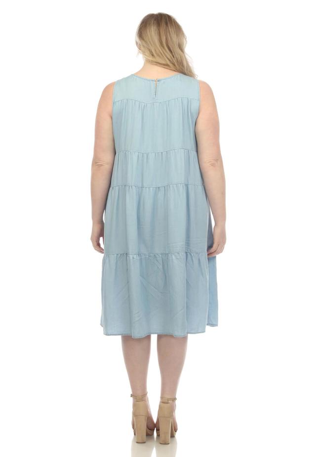 White Mark Plus Size Sleeveless Tiered Chambray Midi Dress Product Image