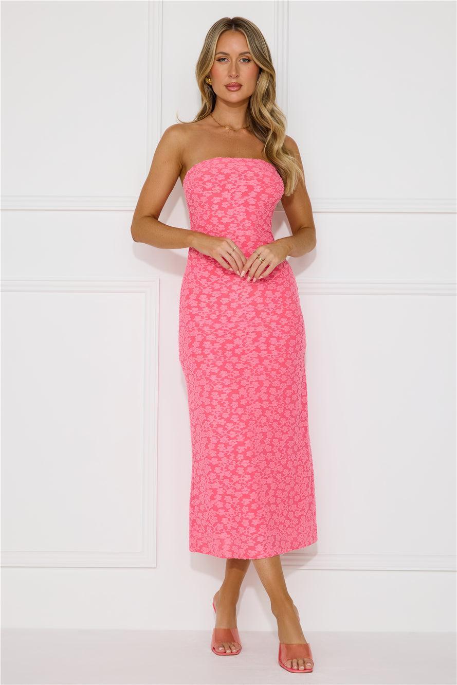 Tropical Tango Strapless Midi Dress Pink Product Image