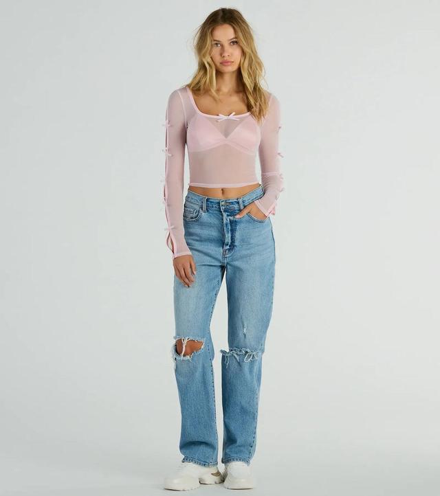 Pretty As A Bow Long Sleeve Mesh Crop Top Product Image