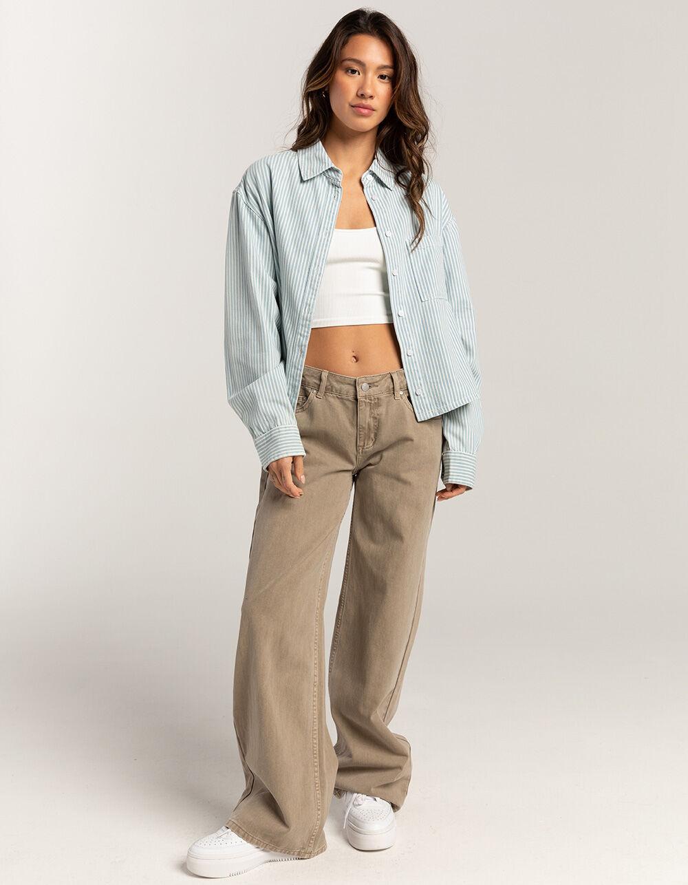 RSQ Womens Denim Stripe Crop Shirt Product Image