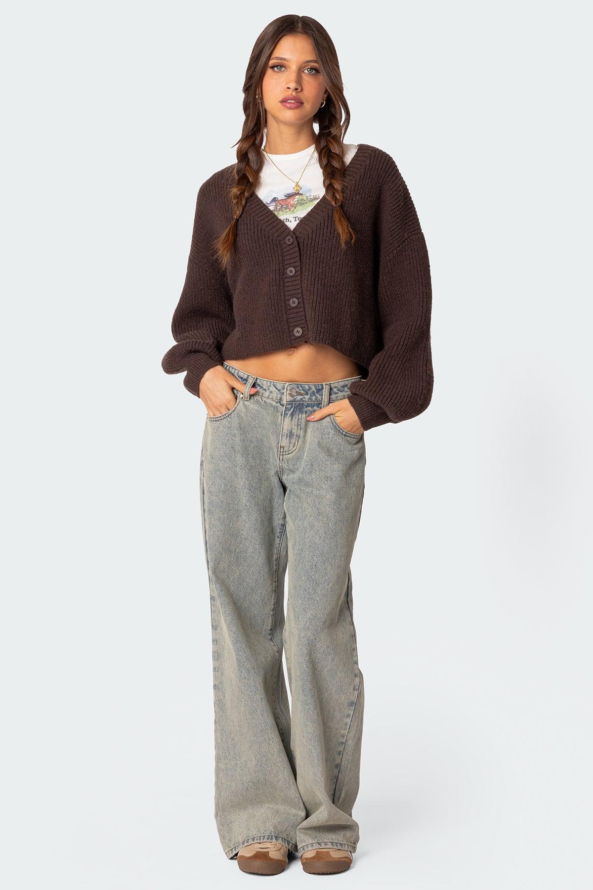 Sabrina Chunky Knit Cropped Cardigan Product Image