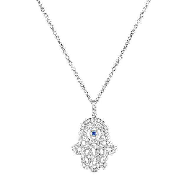 Sterling Silver Cubic Zirconia & Lab-Created Blue Spinel Hamsa Pendant, Womens Product Image