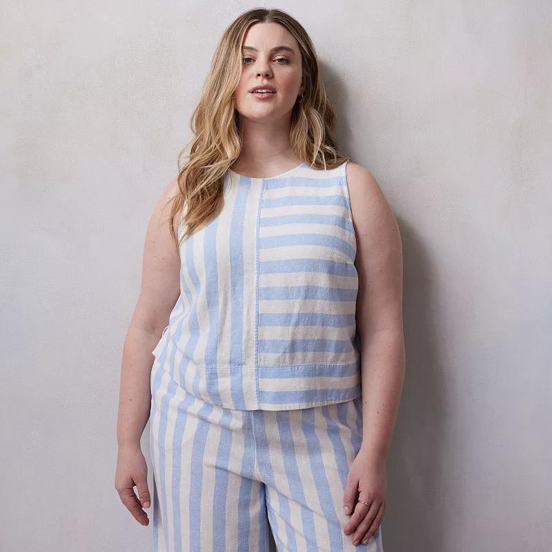 Plus Size LC Lauren Conrad Striped Linen Blend Tank Top, Womens Brown Spa Stripe Product Image