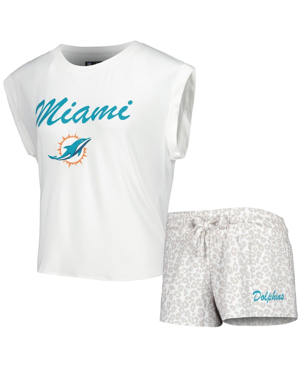 Womens Concepts Sport White Miami Dolphins Montana Knit T-shirt and Shorts Sleep Set - White Product Image