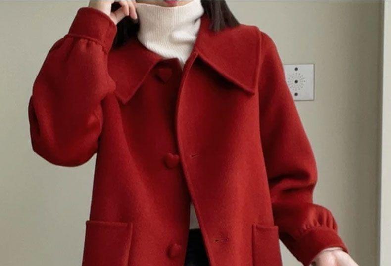 Collar Plain Heart Single-Breasted Coat Product Image