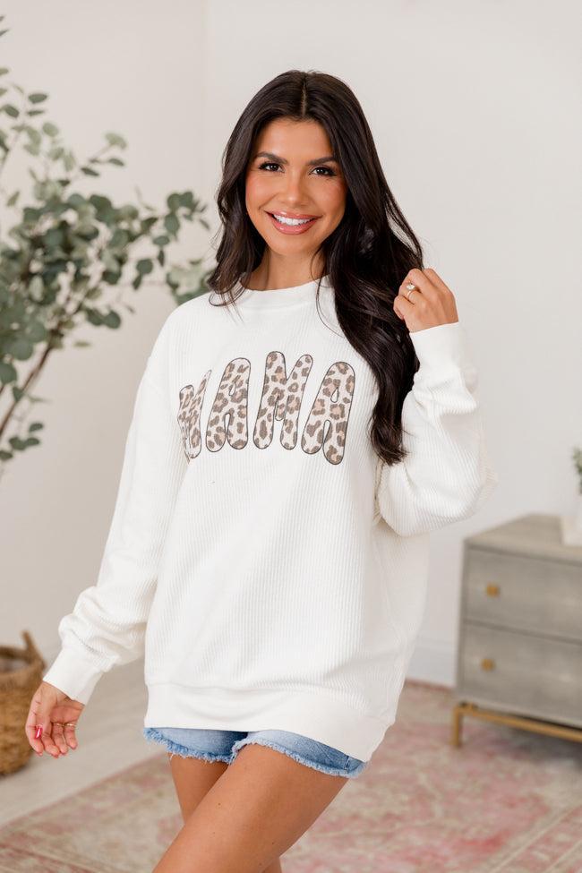 Mama Leopard Ivory Corded Graphic Sweatshirt Product Image