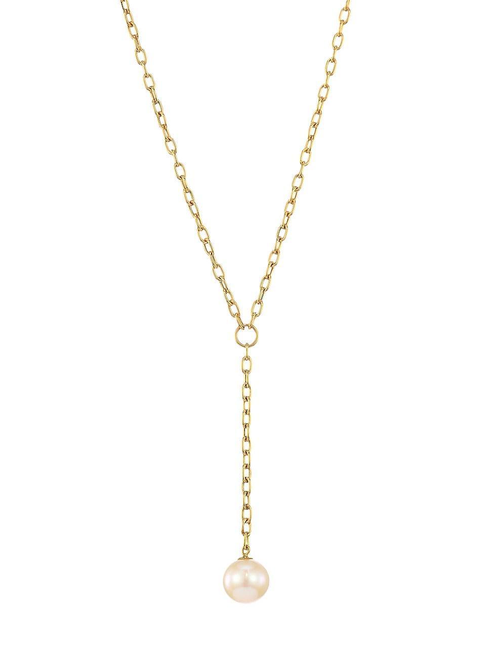 Womens 14K Yellow Gold & Freshwater 8MM Pearl Lariat Necklace Product Image