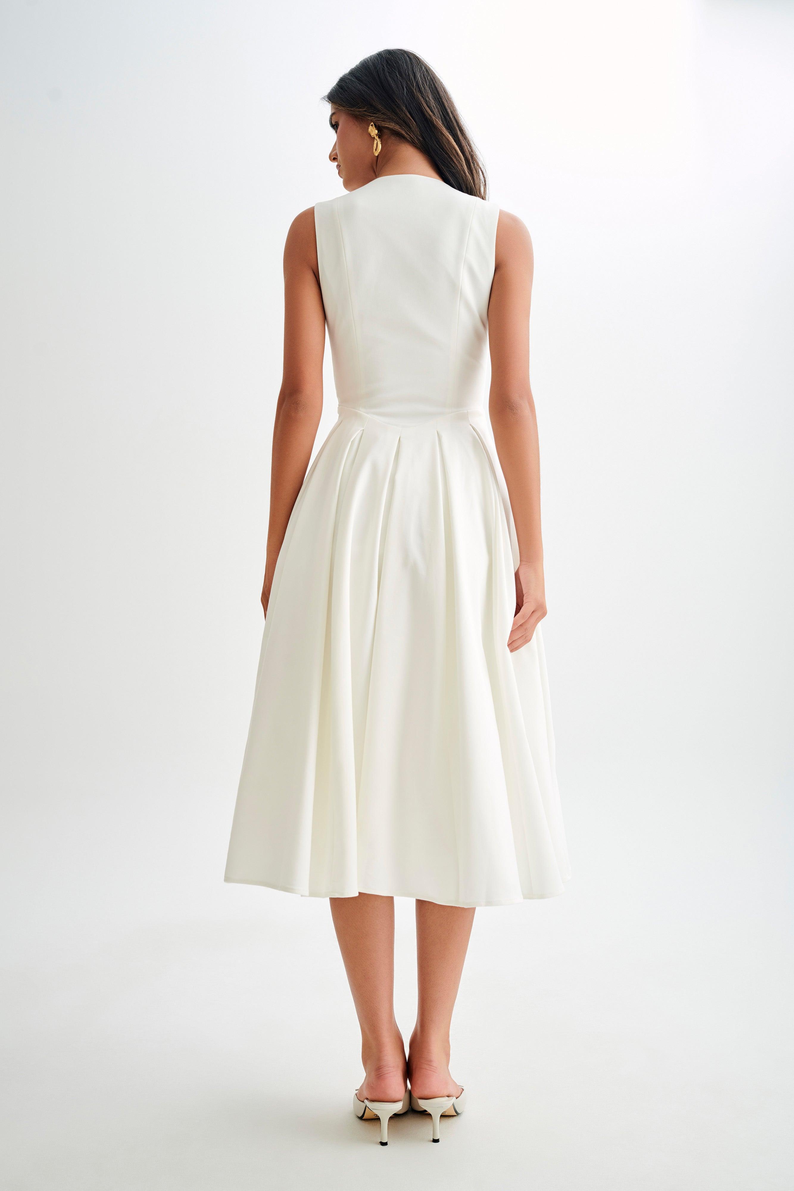 Keely Cotton Sleeveless Midi Dress - White Product Image