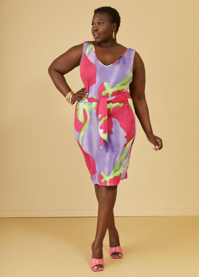 Plus Size Tie Front Printed Midi Dress Ashley Stewart Product Image