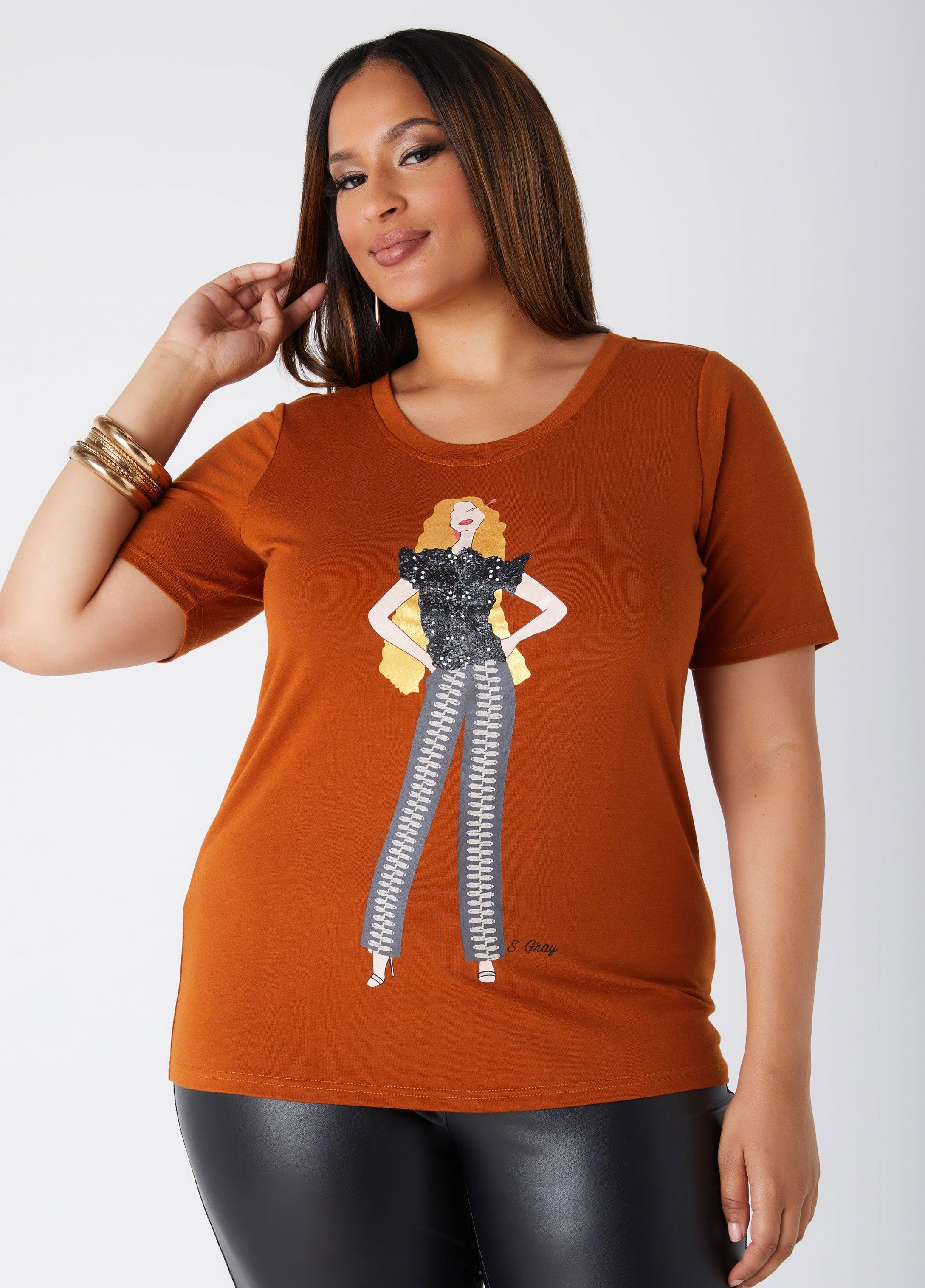 Plus Size Sheila Gray Metallic Tee Ashley Stewart Product Image