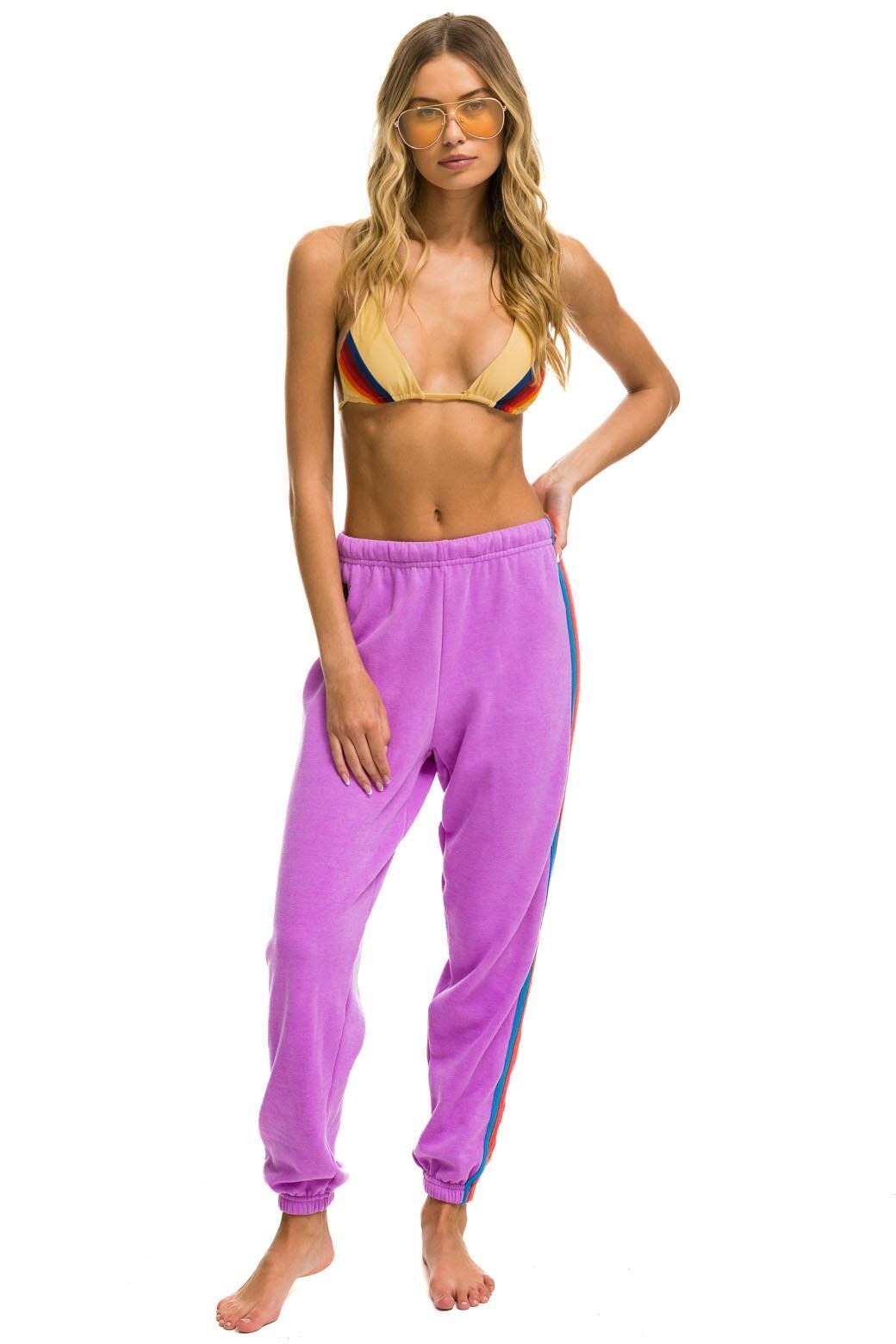 5 STRIPE SWEATPANTS - NEON PURPLE // NEON RAINBOW Female Product Image