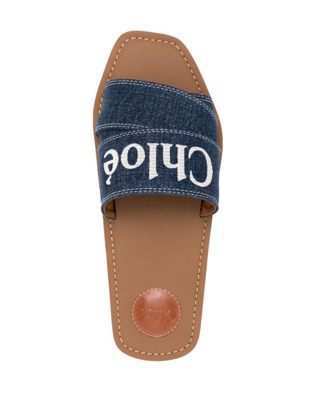 CHLOÉ Woody Flat Mule In Blue Product Image