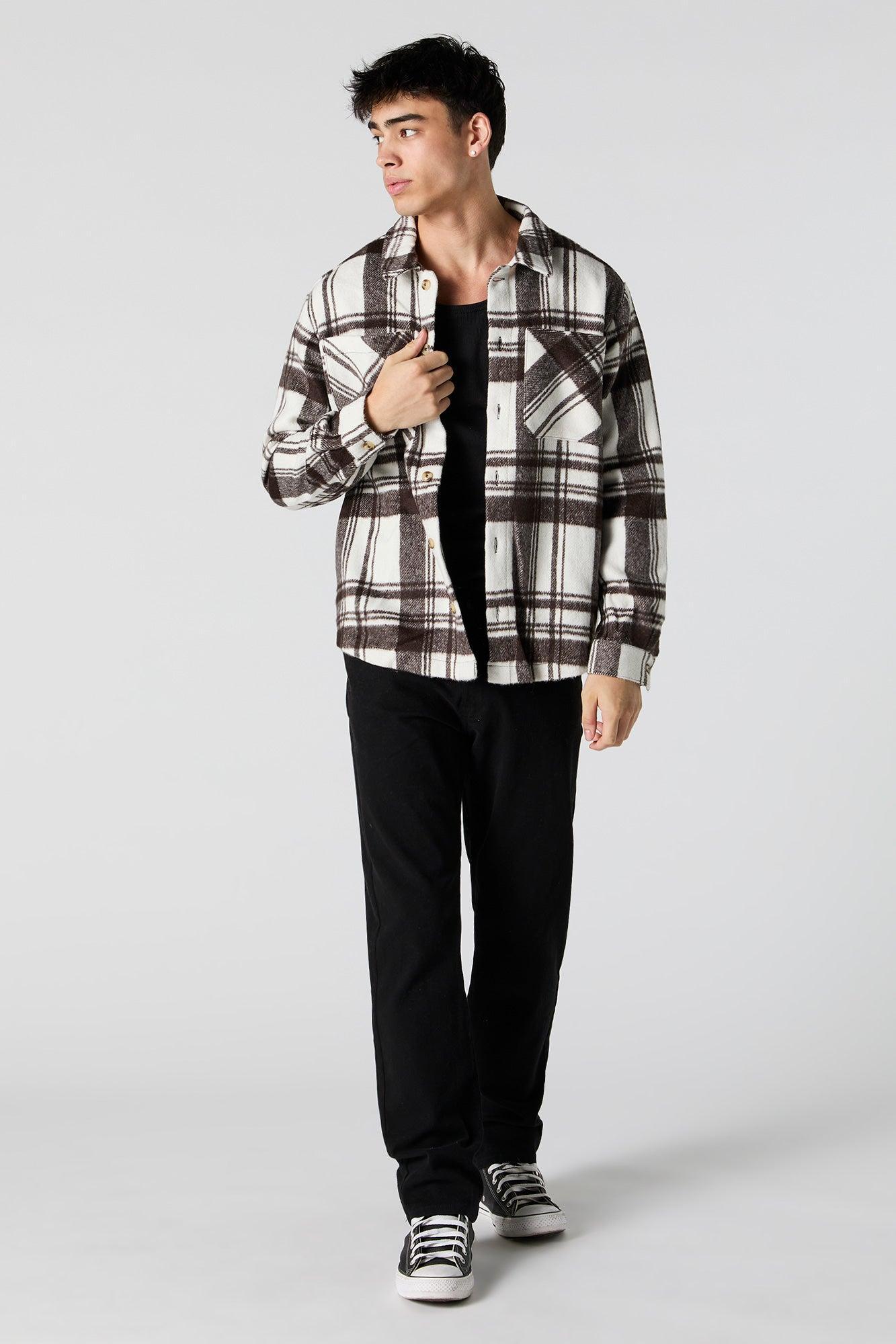 Faux Mohair Plaid Shacket Male Product Image