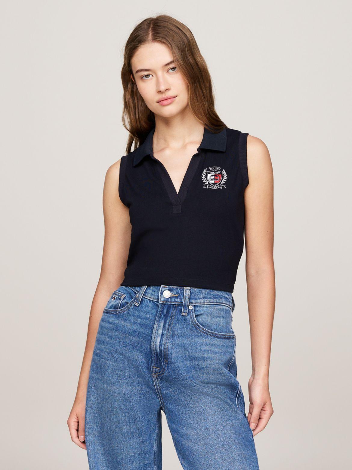 Tommy Hilfiger Women's Slim Fit Sleeveless Stretch V-Neck Polo Product Image