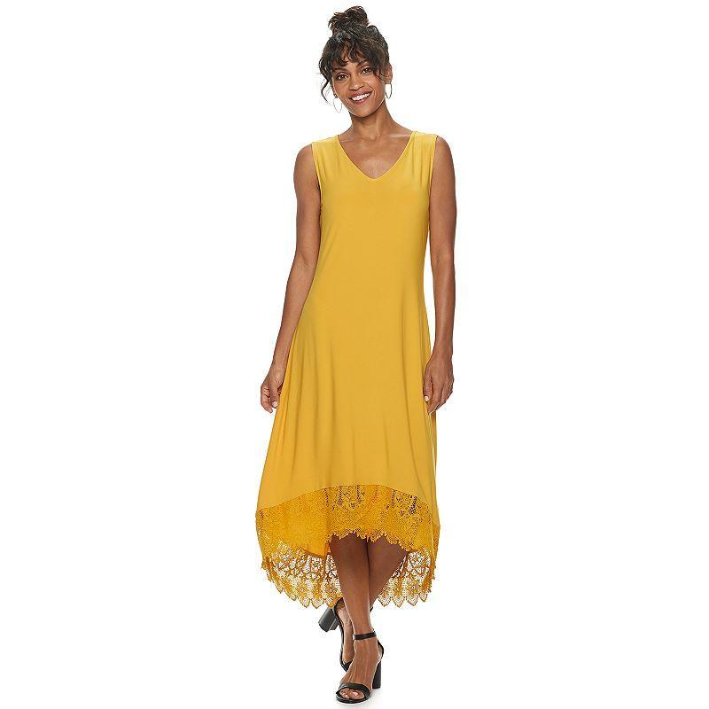 Womens Nina Leonard Crochet-Hem Midi Dress Yellow Product Image