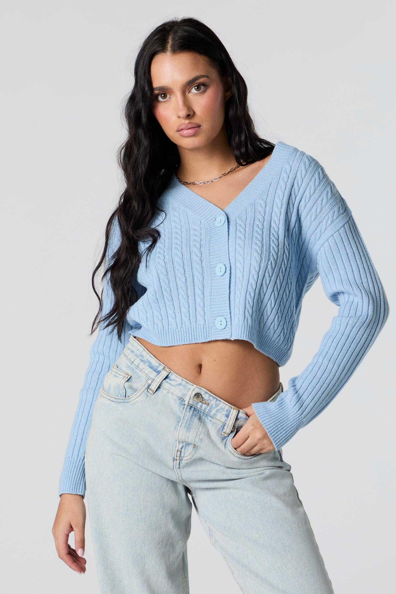 Cable Knit Button-Up Cropped Cardigan Female Product Image