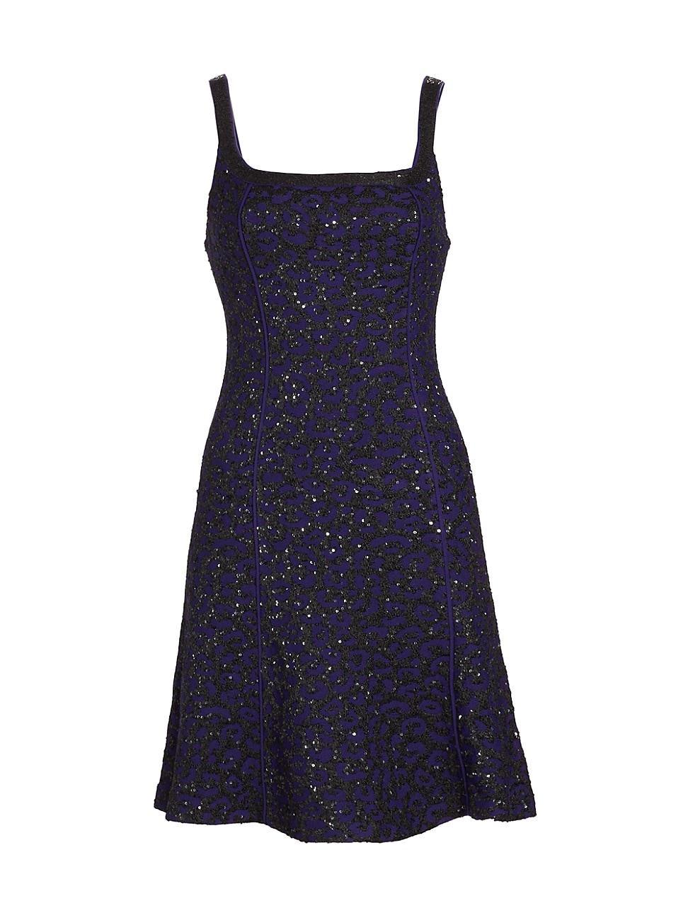 St. John Evening Sequin Leopard Jacquard A-Line Dress Product Image